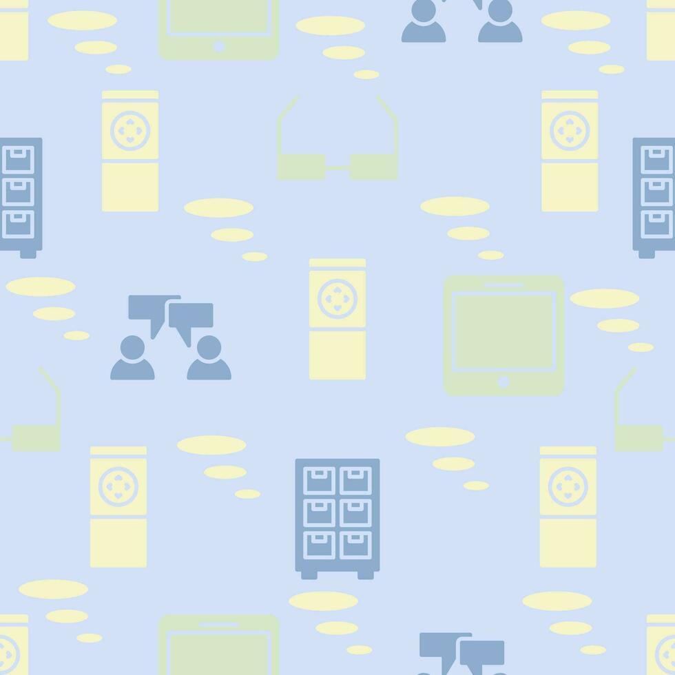 Vector pattern background office icons flat color.seamless motif icon office