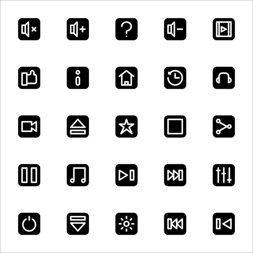 medios de comunicación jugador icono colocar. lleno negro icono estilo recopilación. conteniendo íconos vector