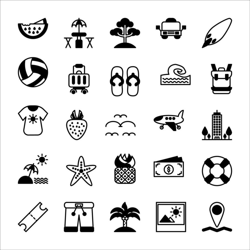 Summer icon set. filled black icon style collection. Containing summer icons. vector