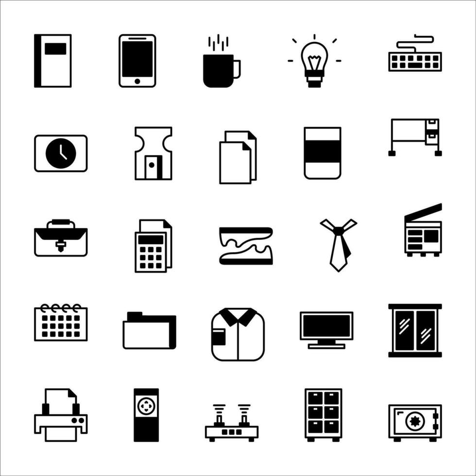 Office icon set. filled black icon style collection. Containing office icons. vector