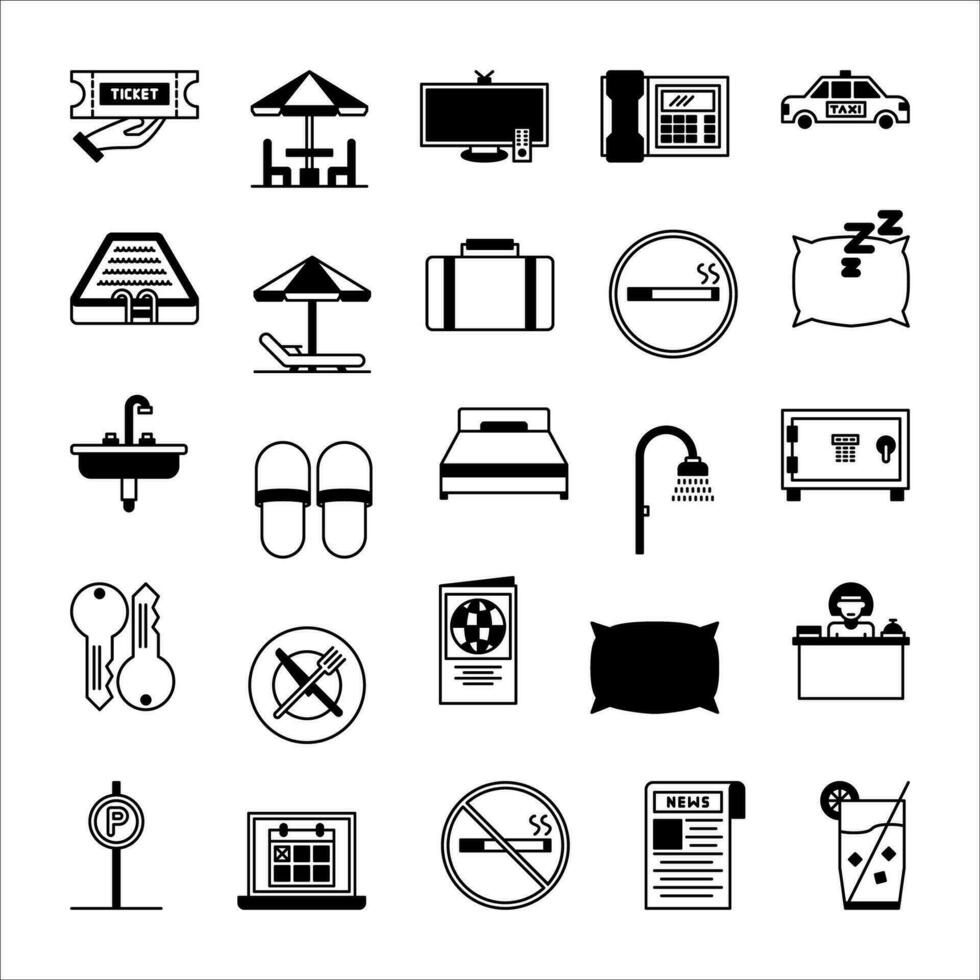 hotel icon set. filled black icon style collection. Containing icons. vector