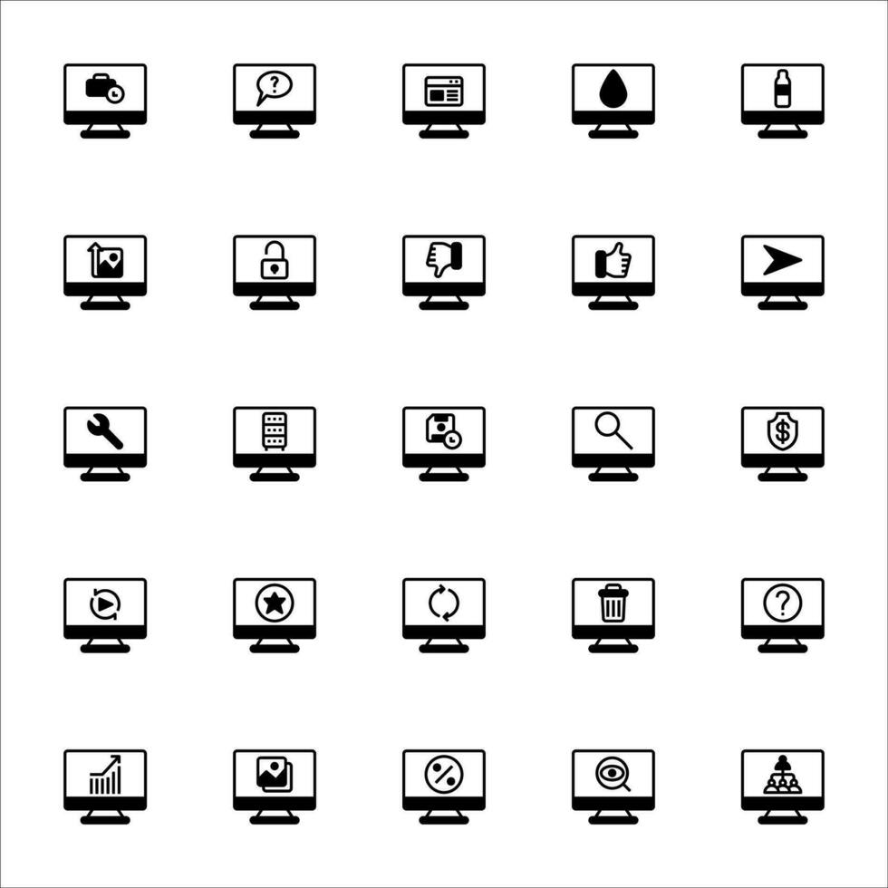 Monitor icon set filled black style. Icons set collection vector