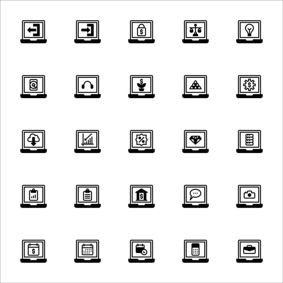 aplicación ordenador portátil icono colocar. lleno negro icono estilo recopilación. conteniendo iconos vector