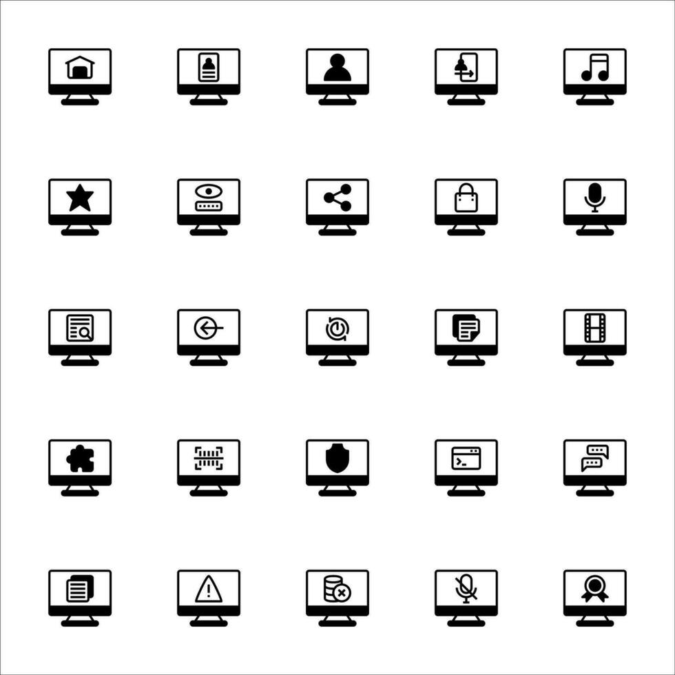 monitor icono conjunto lleno negro estilo. íconos conjunto colección vector