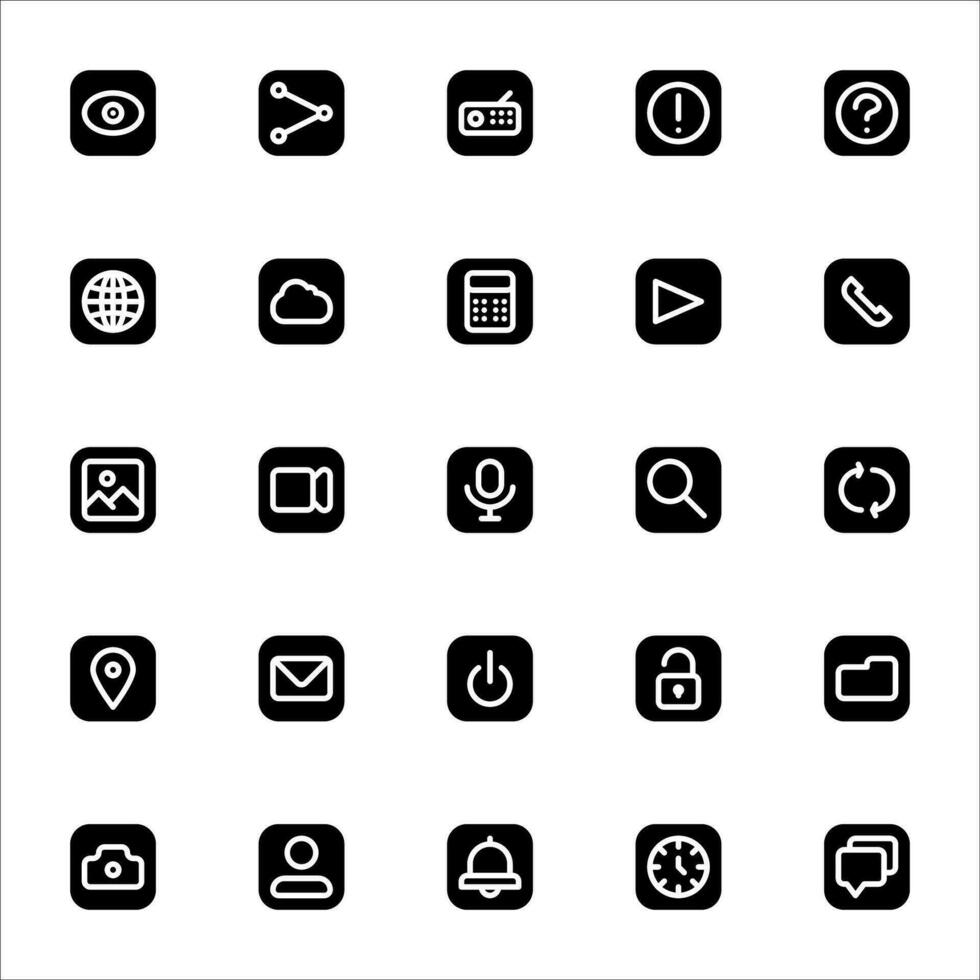 interface mobile button icon set. filled black icon style collection. Containing icons. vector