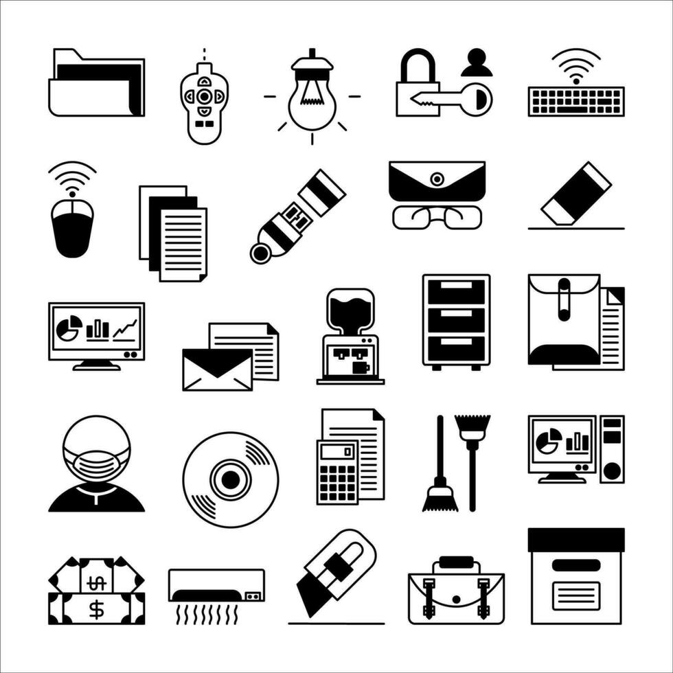 Office icon set. filled black icon style collection. Containing office icons. vector