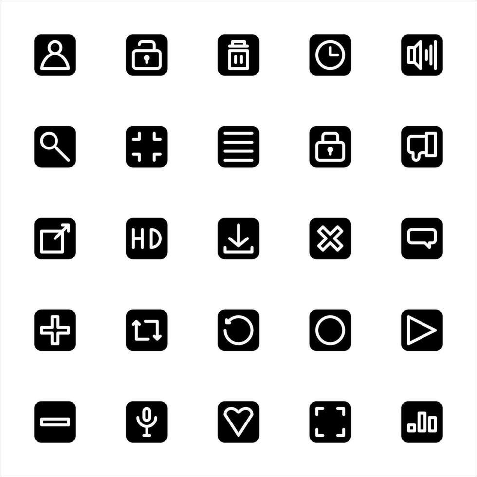 media player icon set. filled black icon style collection. Containing icons vector