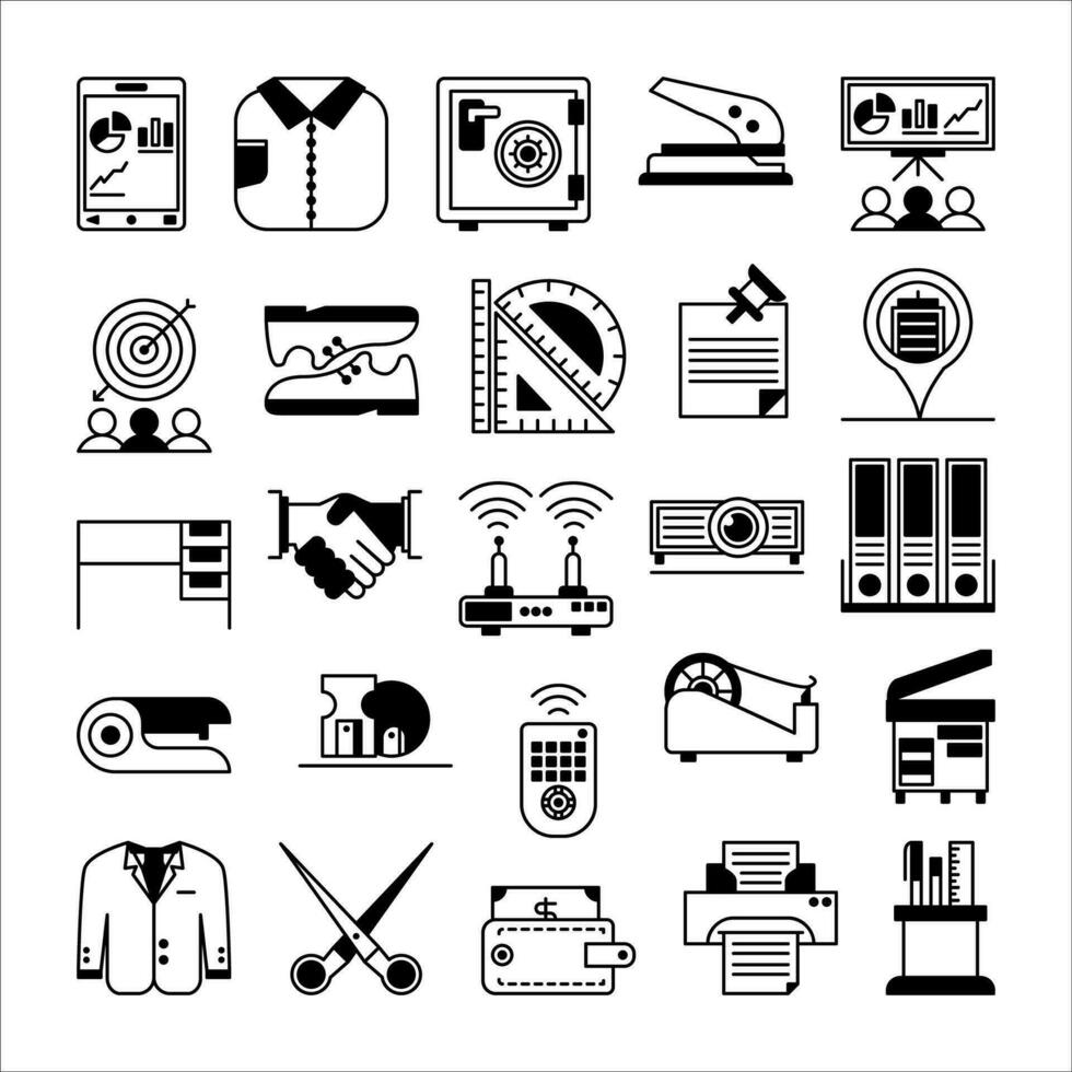 Office icon set. filled black icon style collection. Containing office icons. vector