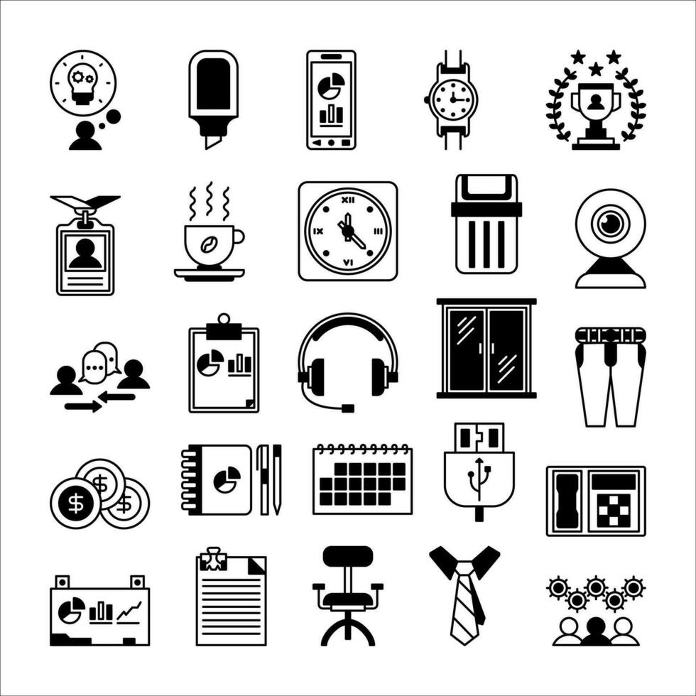 Office icon set. filled black icon style collection. Containing office icons. vector
