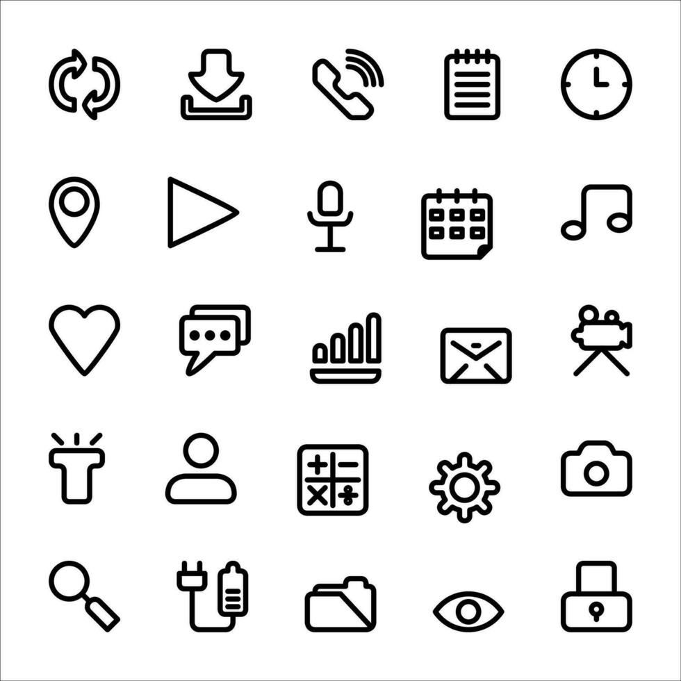 User interface icon set. line icon collection. Containing calendar, megaphone, cloud, alarm and microphone icons. vector