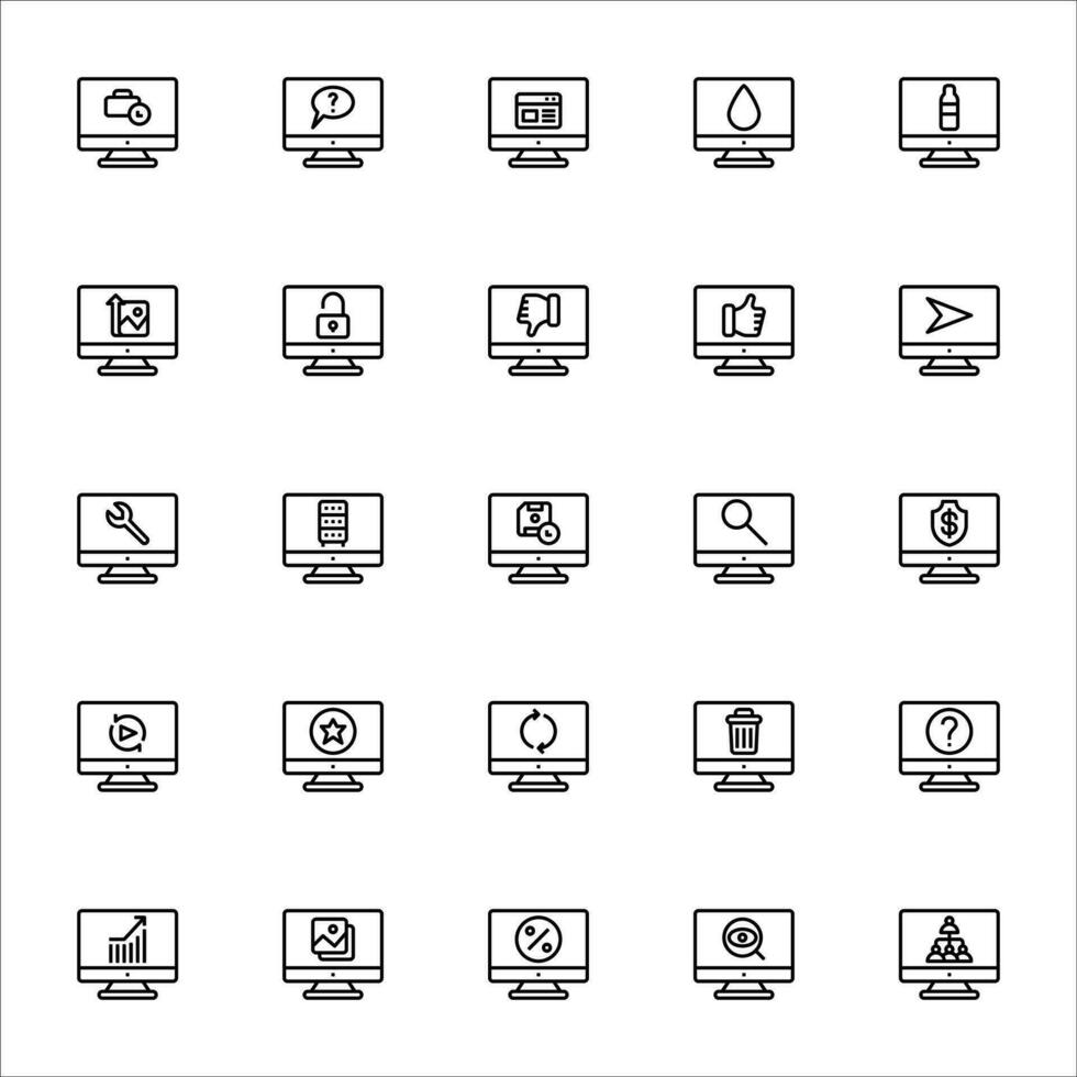 Monitor icon set line style. Icons set collection vector