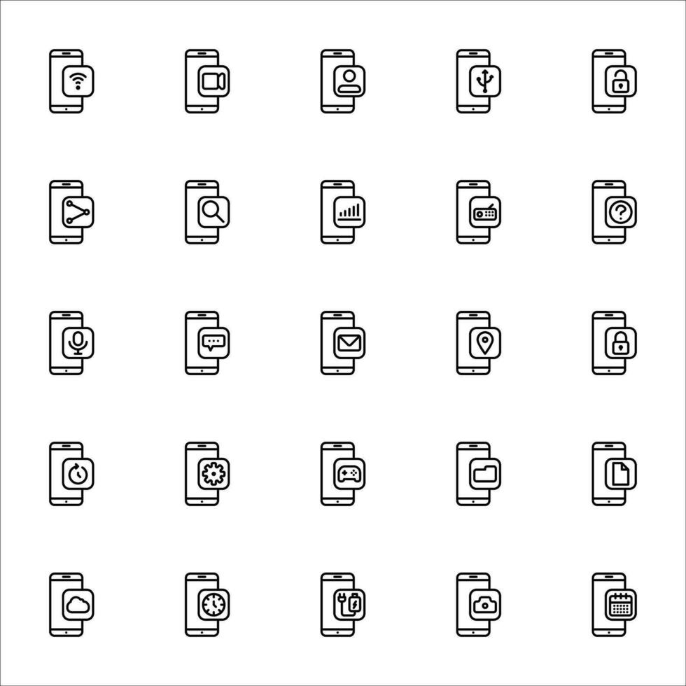 Smartphone icon set. line icon collection. Containing icons. vector