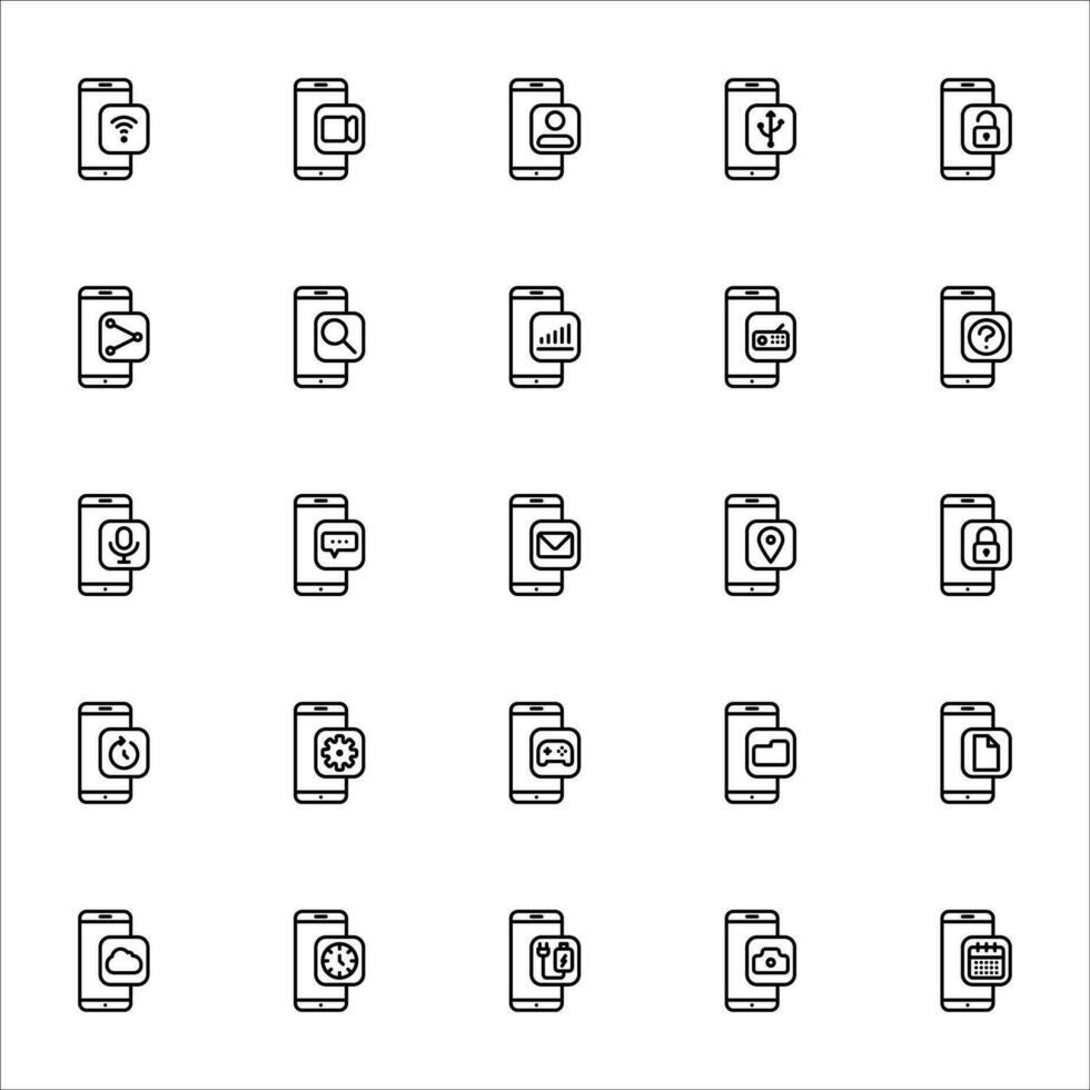 teléfono inteligente icono colocar. línea icono recopilación. conteniendo iconos vector