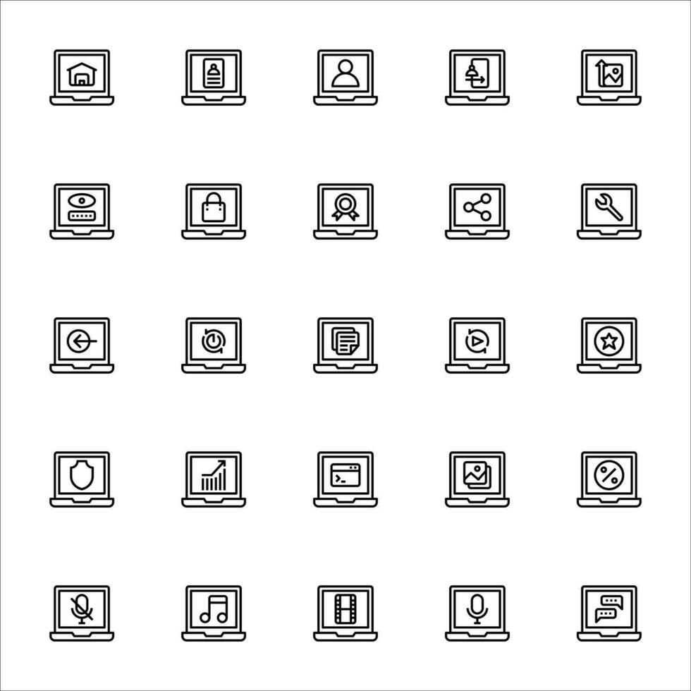 aplicación ordenador portátil icono colocar. línea icono recopilación. conteniendo iconos vector