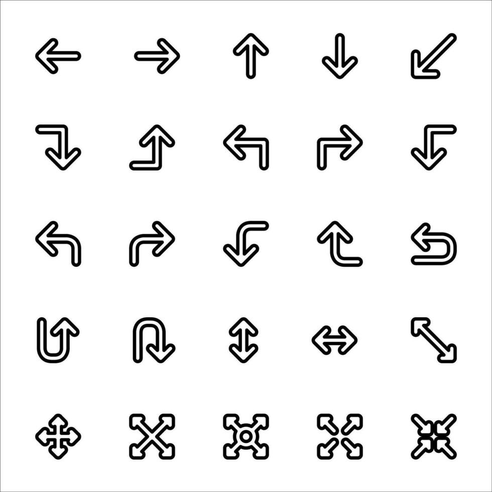 Arrow icon set. line icon collection. Containing up, down, cursor, arrow icons. vector
