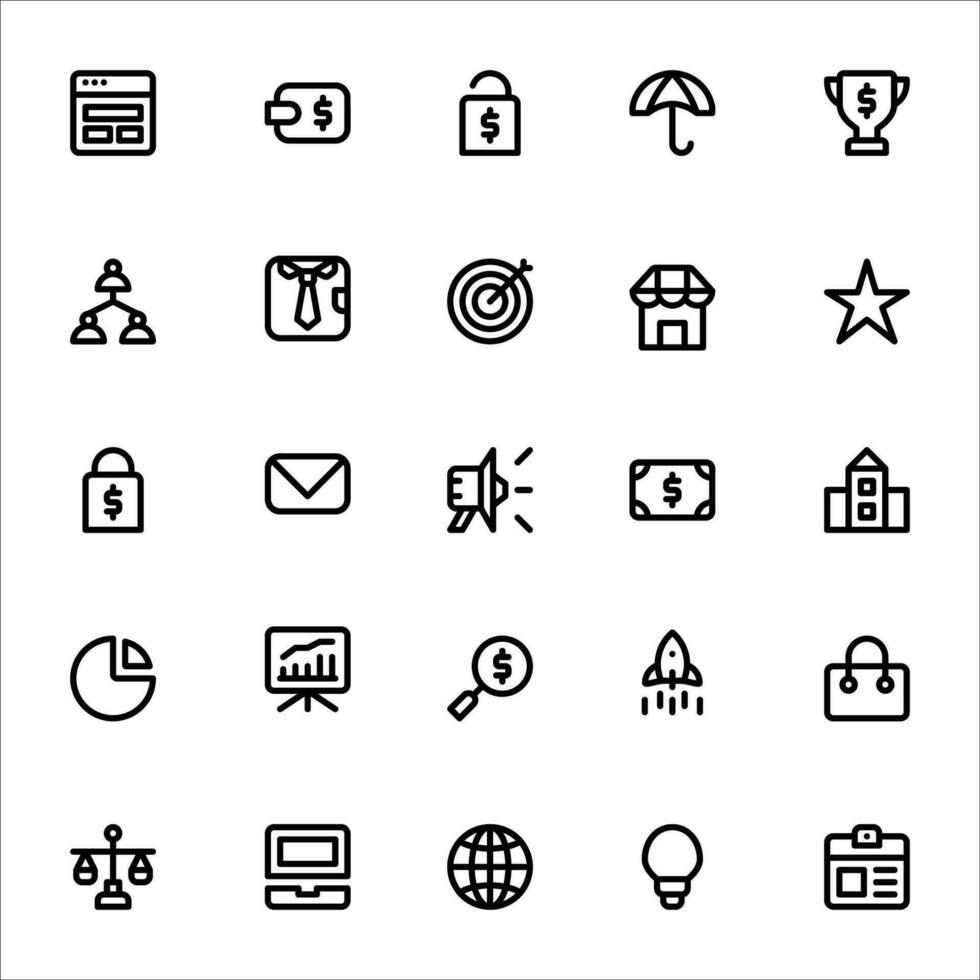 Finance or business icon set. line icon collection. Containing star, dollar, graph, coin icons. vector