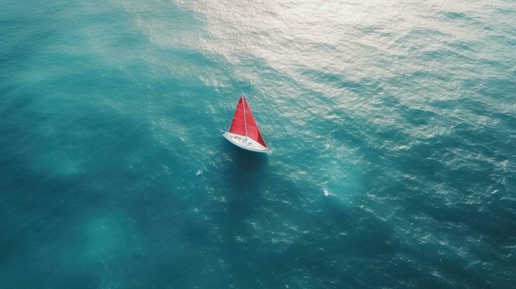 ai generado un de la persona velero paño terminado el Oceano cerca corales y olas foto