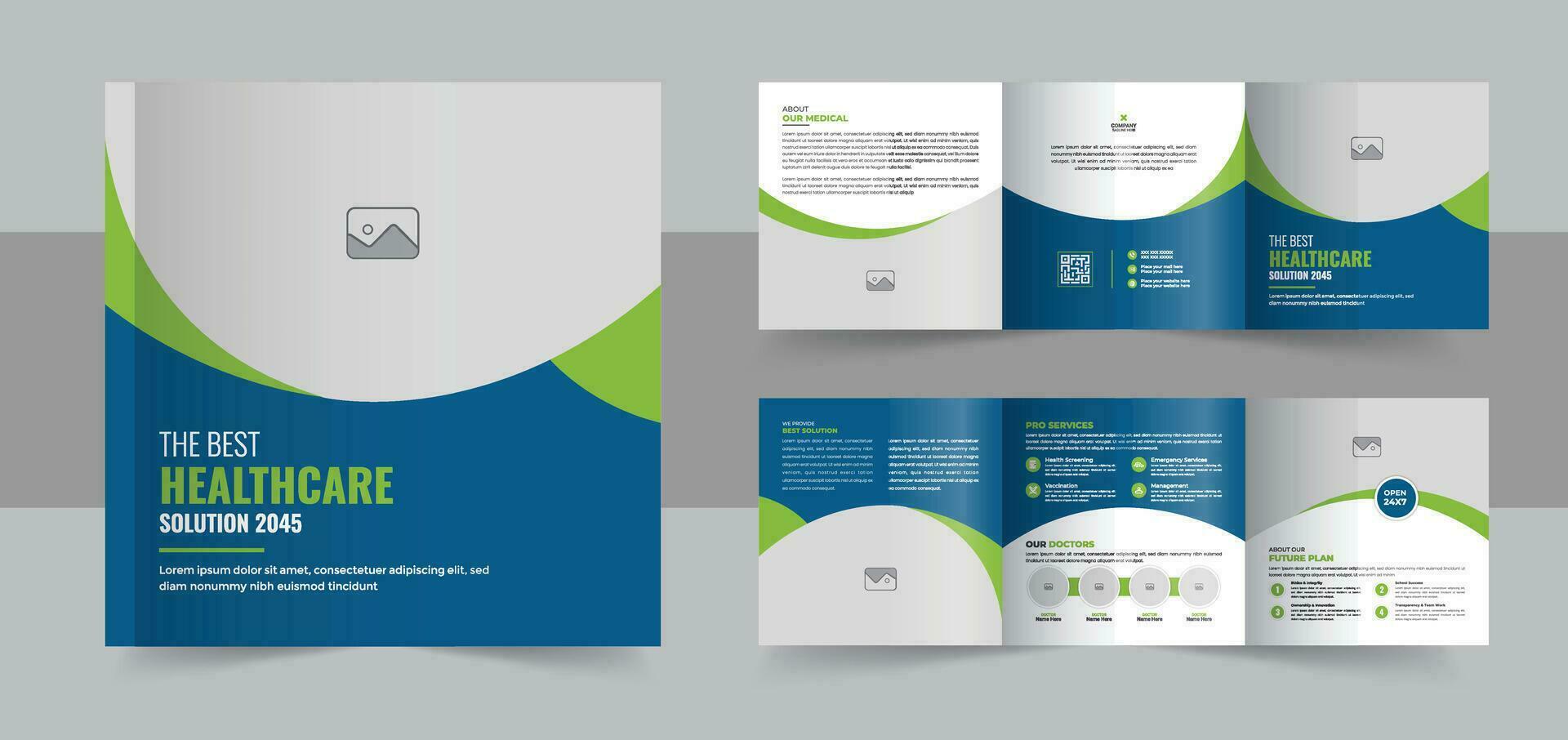 Medical or healthcare square trifold brochure template or Simple and Elegant Corporate Trifold Brochure Layout vector