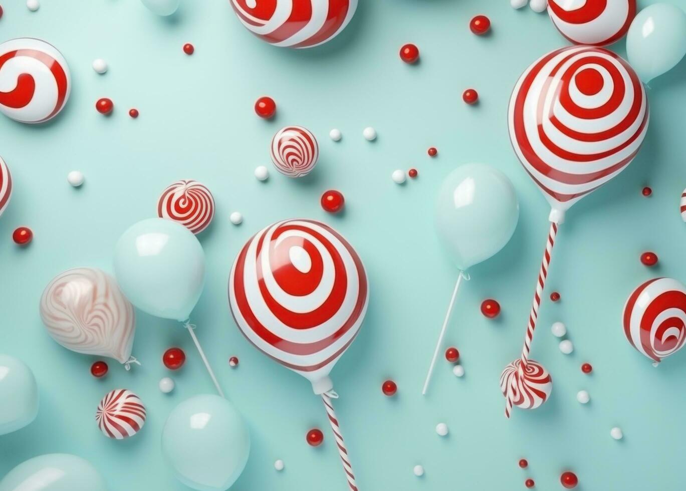 AI generated two colorful helium balloons and candies surround a confetti cone photo