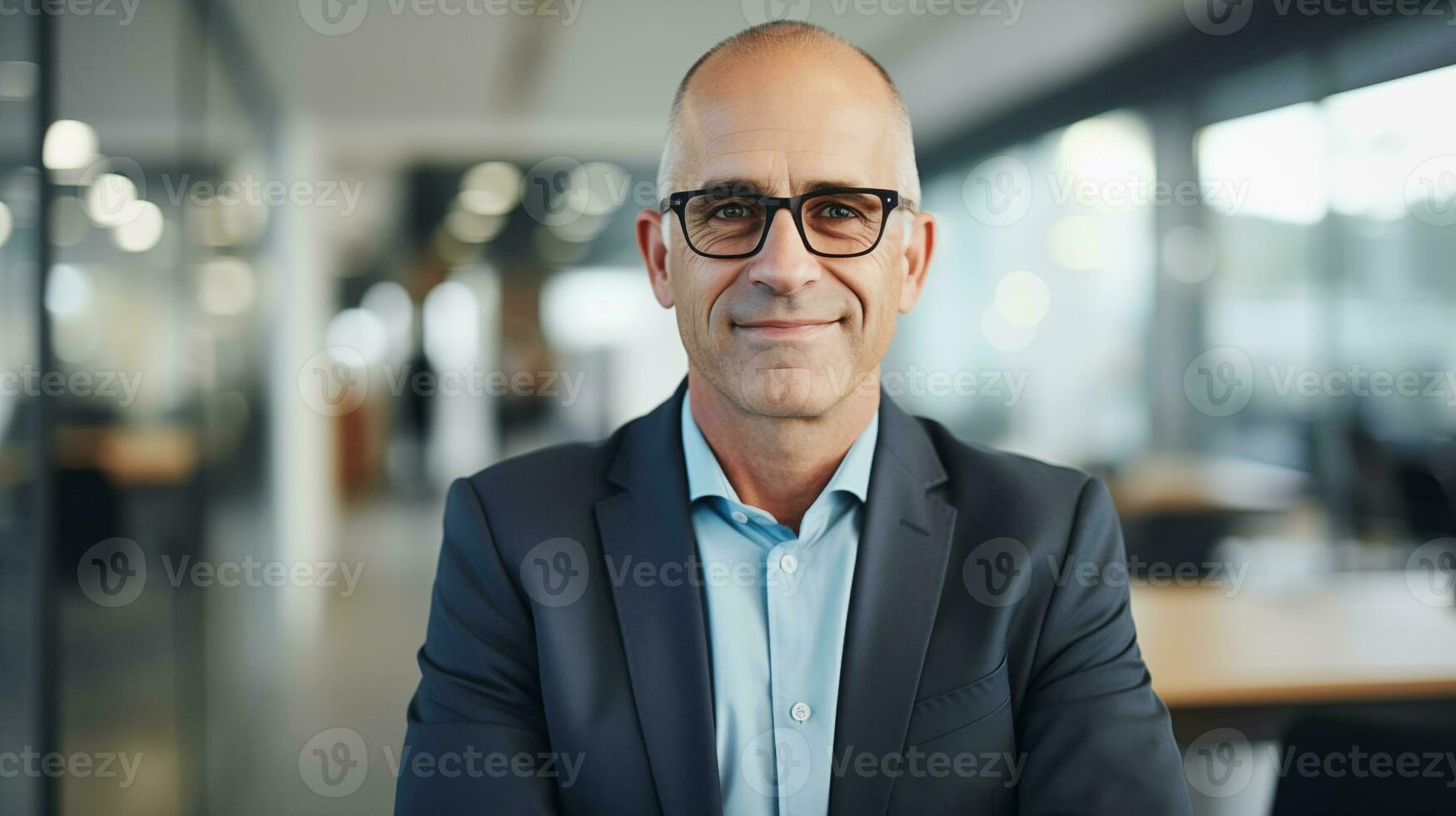 AI generated a man in glasses and a suit is smiling photo