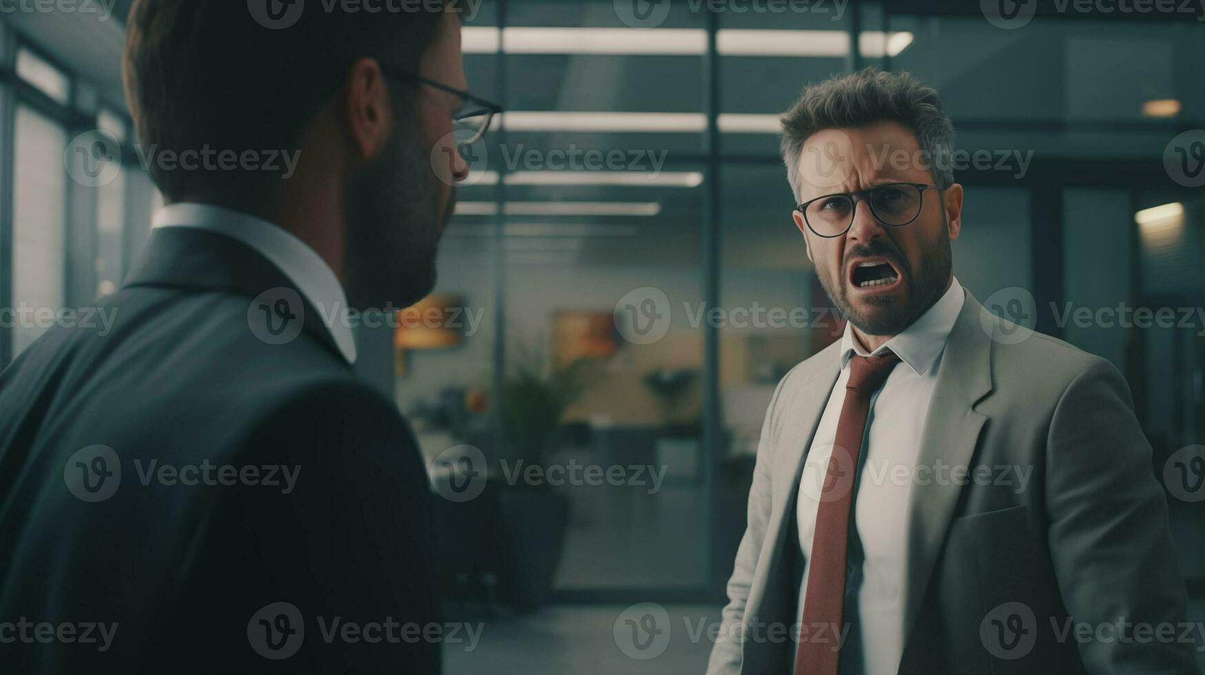 AI generated two men in suits talking in an office photo