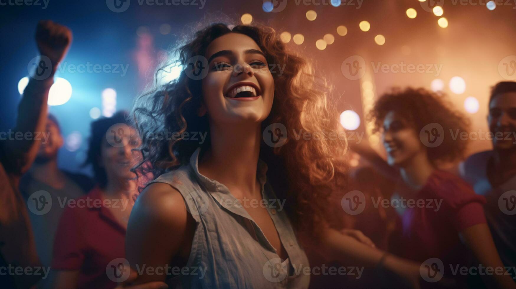 AI generated a woman is smiling while people are dancing photo