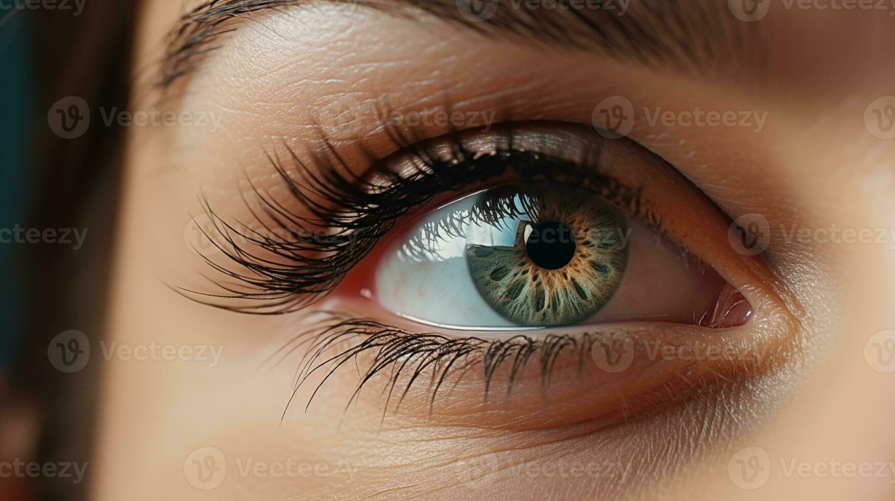 AI generated a woman's eye with long eyelashes and a green eye photo