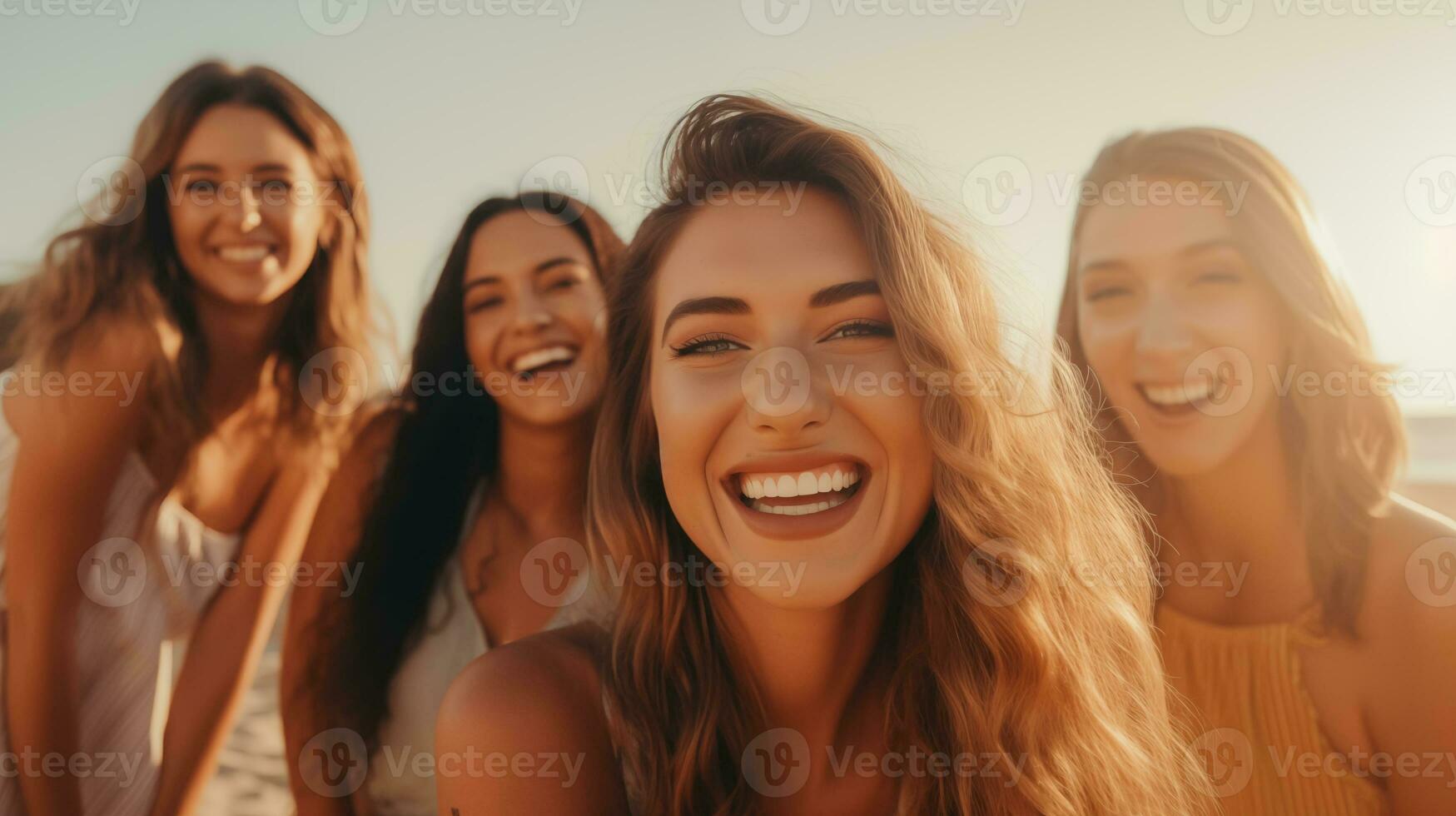 AI generated four women smiling on the beach photo