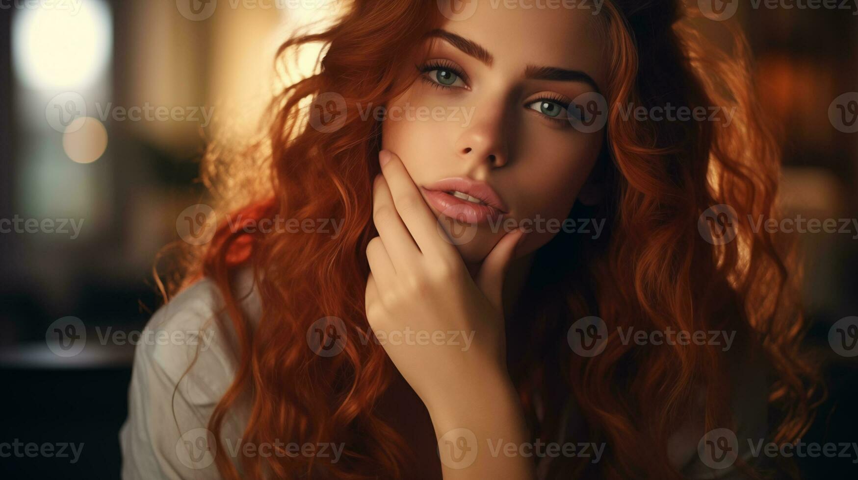 AI generated a beautiful woman with red hair posing for the camera photo