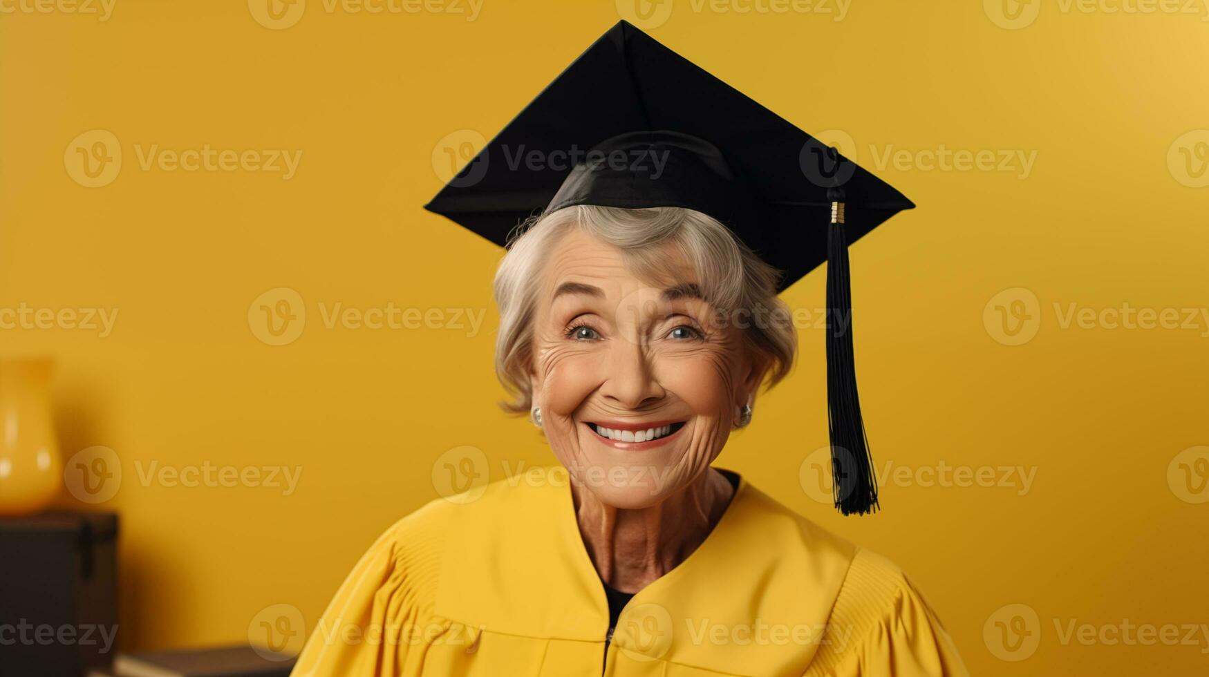 AI generated an older woman wearing a graduation cap and gown photo