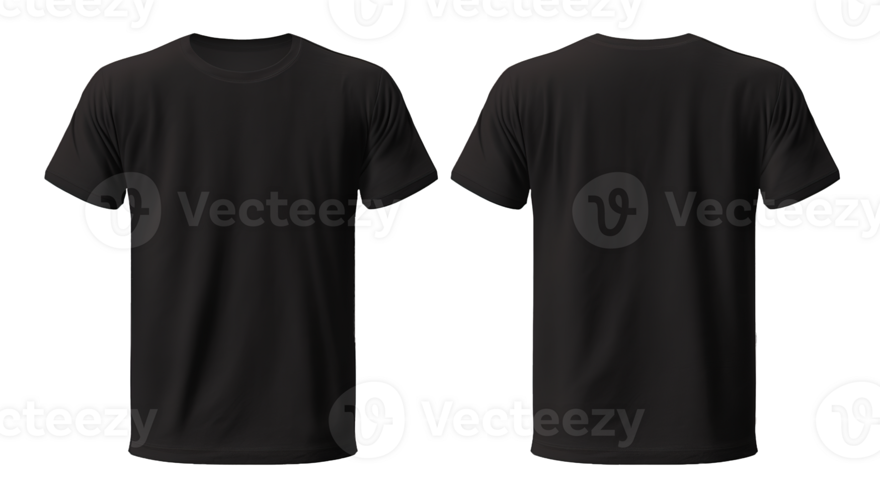 AI generated Plain Black T Shirt Mockup Design Front and Back on Transparent Background, PNG File