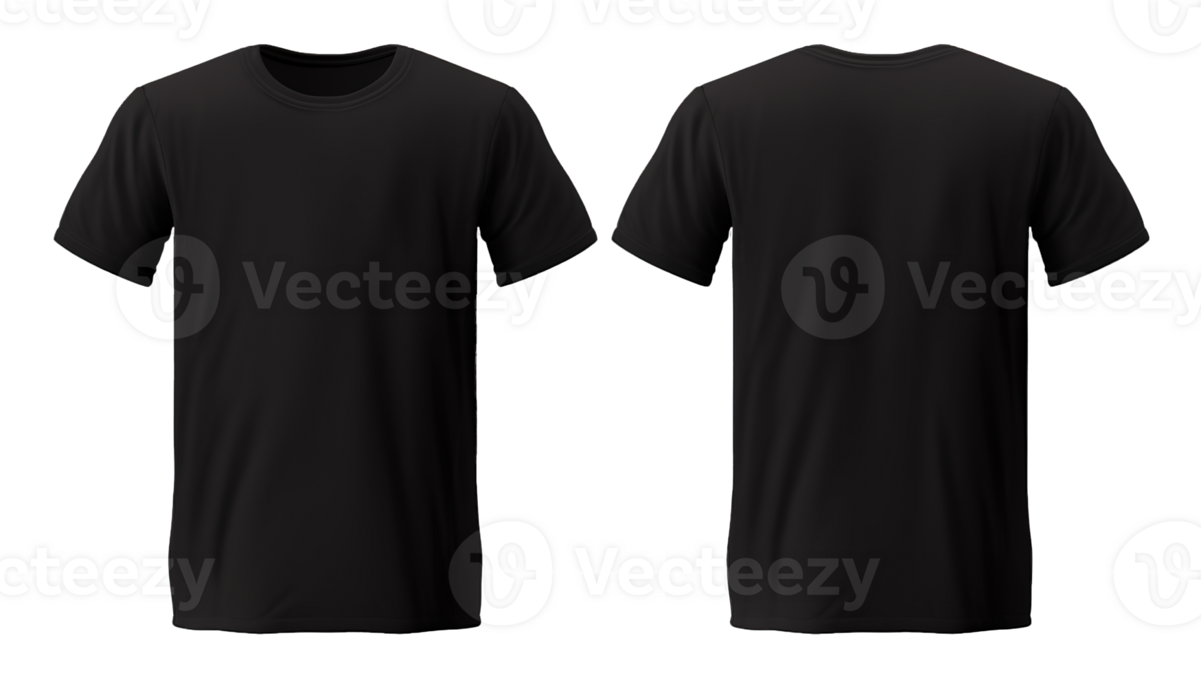 AI generated Plain Black T Shirt Mockup Design Front and Back on Transparent Background, PNG File