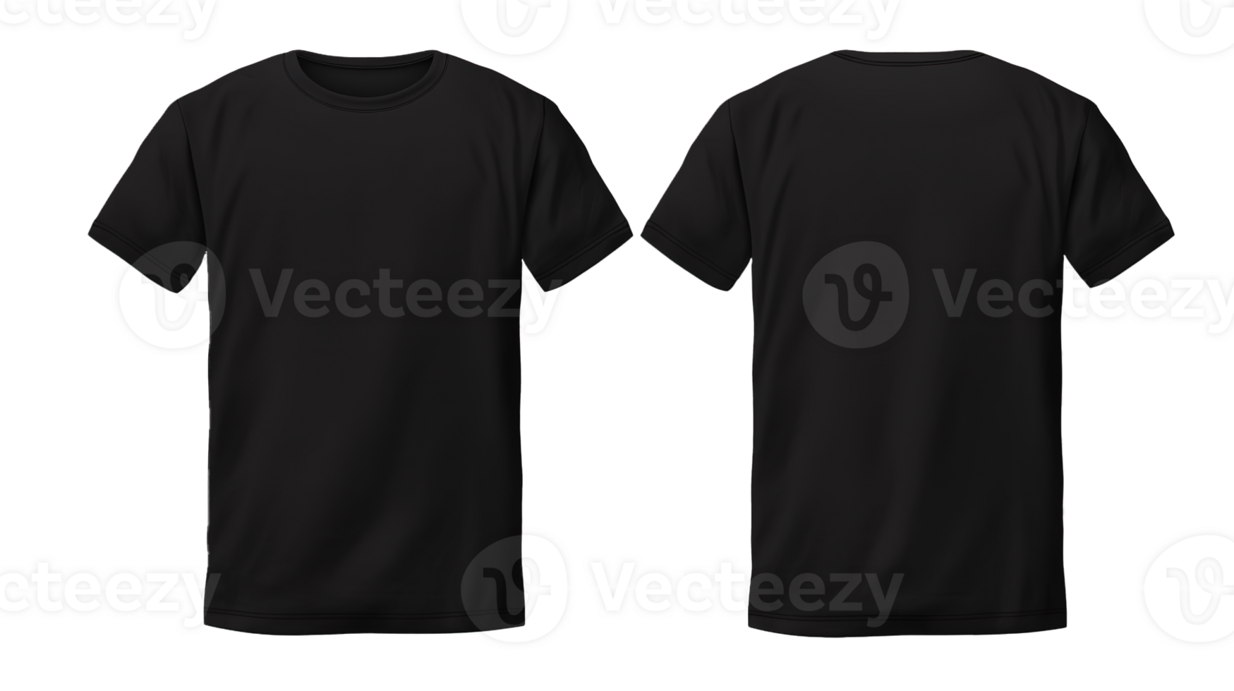 AI generated Plain Black T Shirt Mockup Design Front and Back on Transparent Background, PNG File