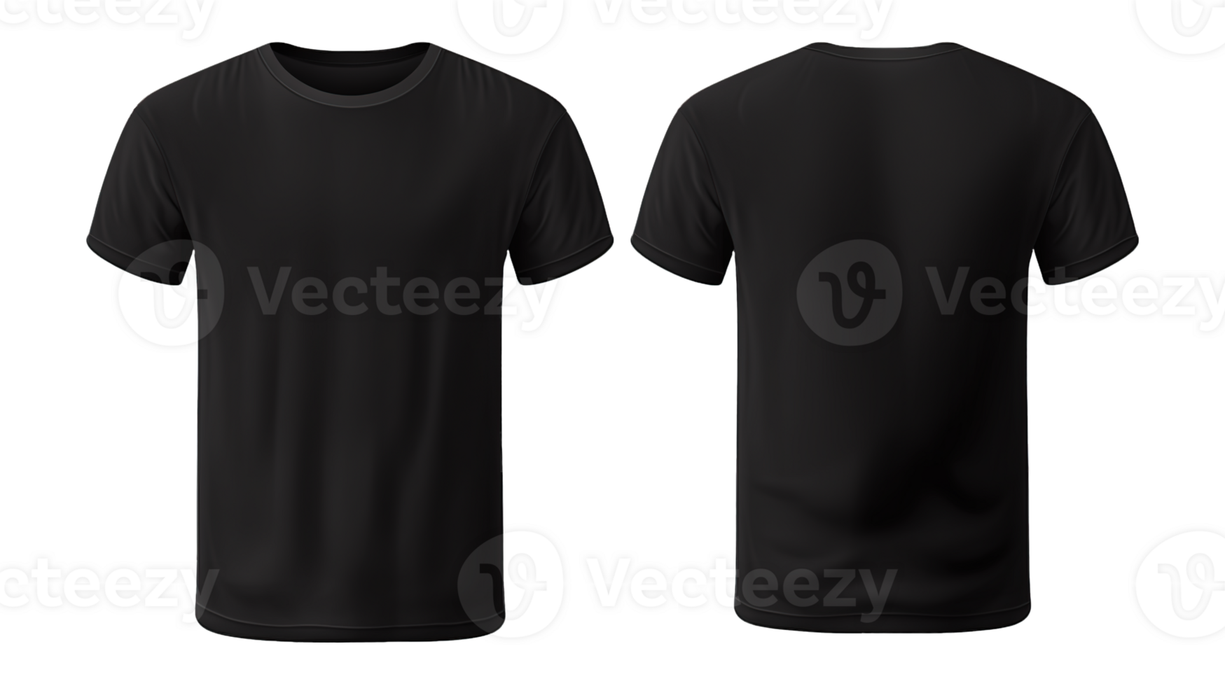 AI generated Plain Black T Shirt Mockup Design Front and Back on Transparent Background, PNG File