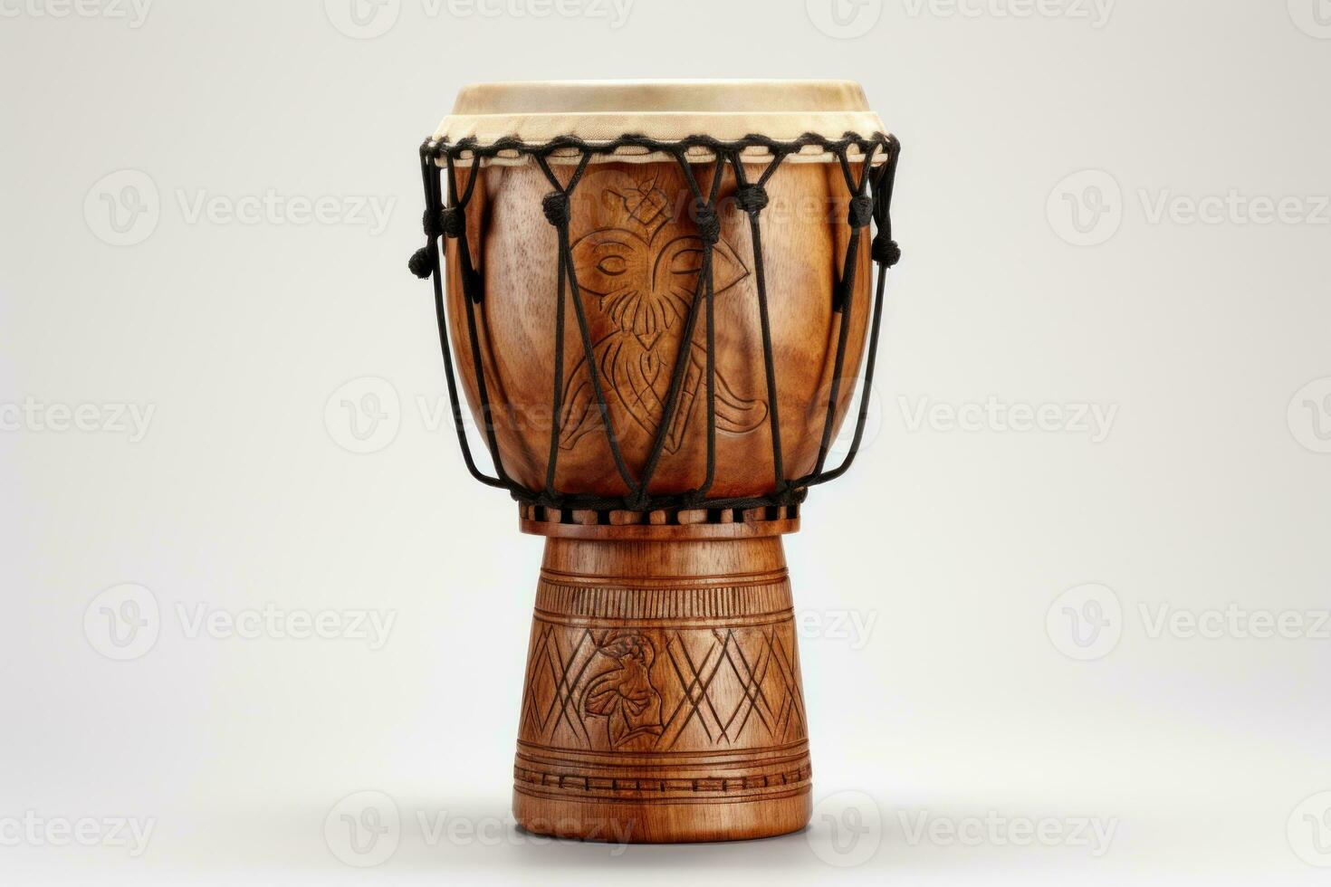 AI generated Djembe drum on white background. Traditional percussion musical instrument of African culture. Suitable for musical design, article, blog, social media post, album cover, poster photo