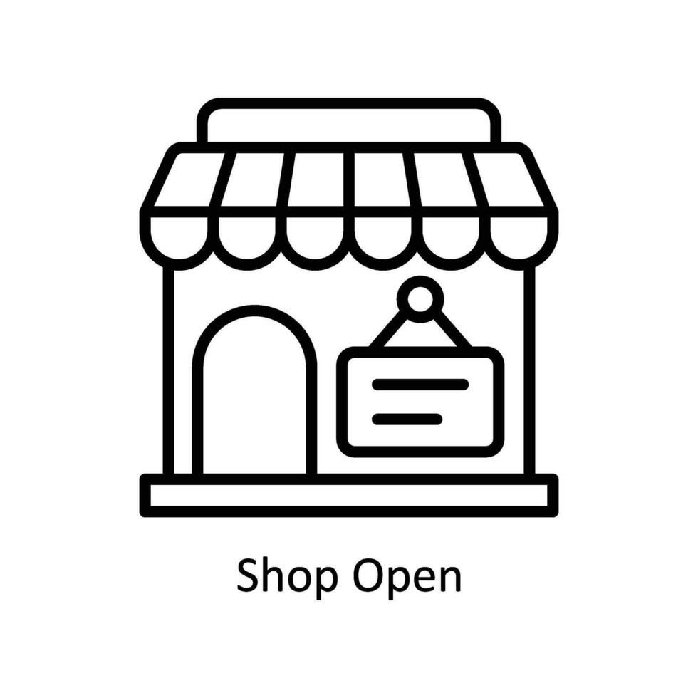 tienda abierto vector contorno icono diseño ilustración. negocio y administración símbolo en blanco antecedentes eps 10 archivo