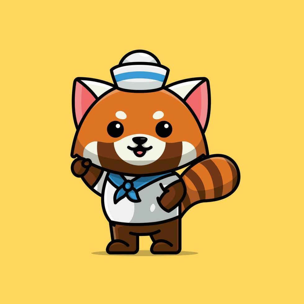 Cute navy red panda artoon vector illustration animal proffession concept icon isolated