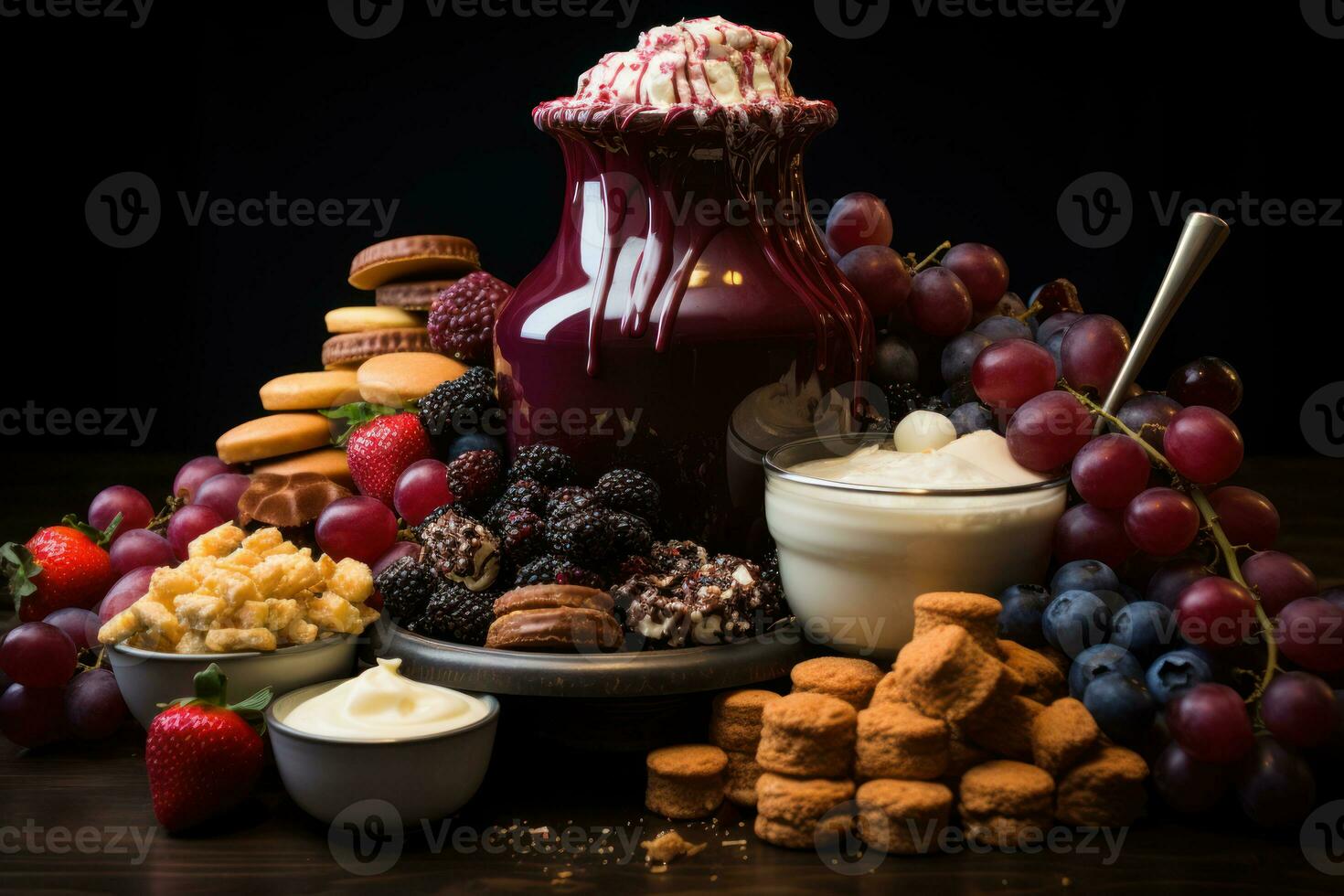 AI generated Capture the moment with a chocolate fondue fountain and an assortment of dippable goodies, merry christmas images photo