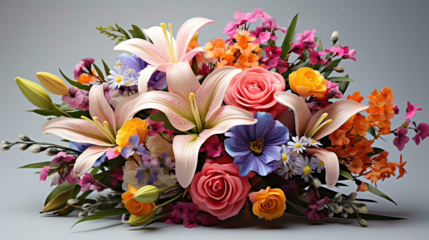 AI generated An eye-catching image of a colorful bouquet of freshly-picked spring flowers. photo