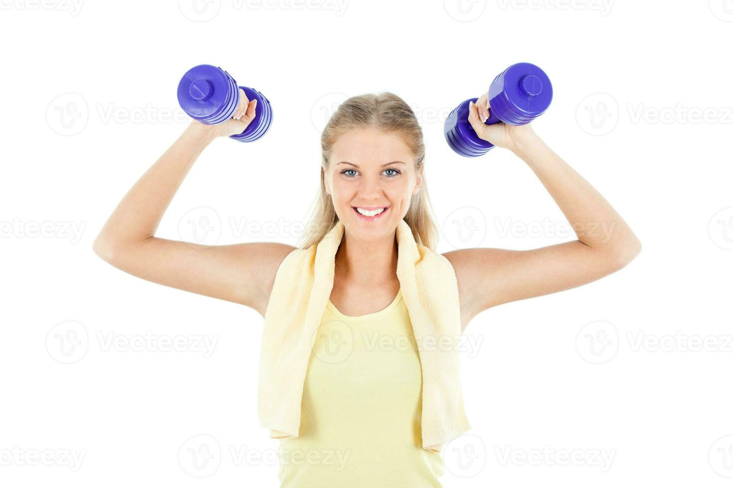 Sporty woman  with weights photo