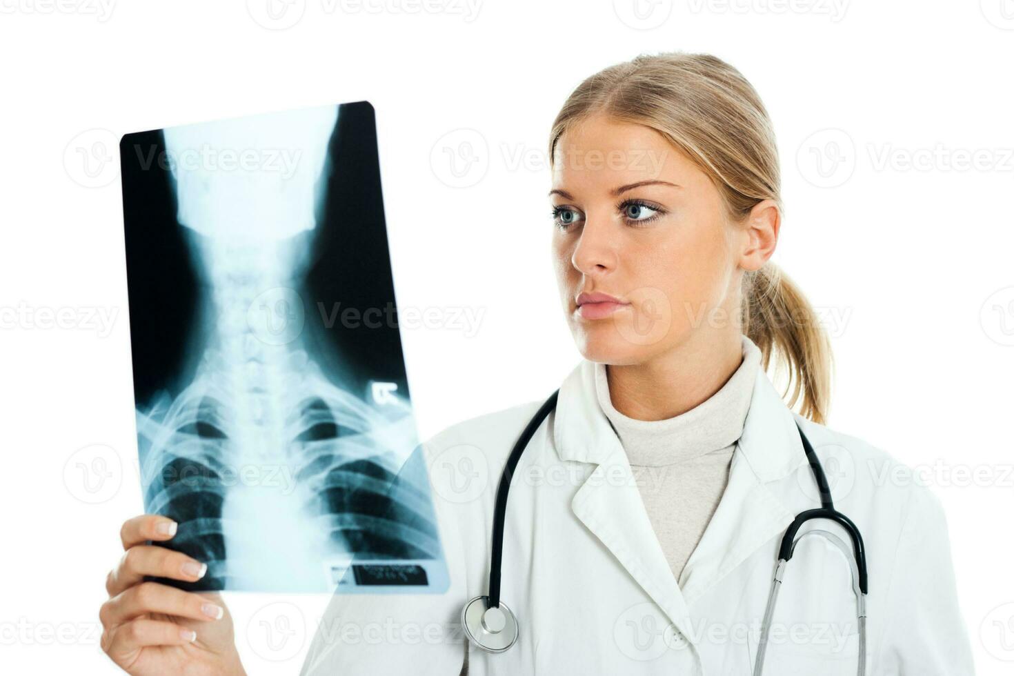 Doctor looking at x ray image photo