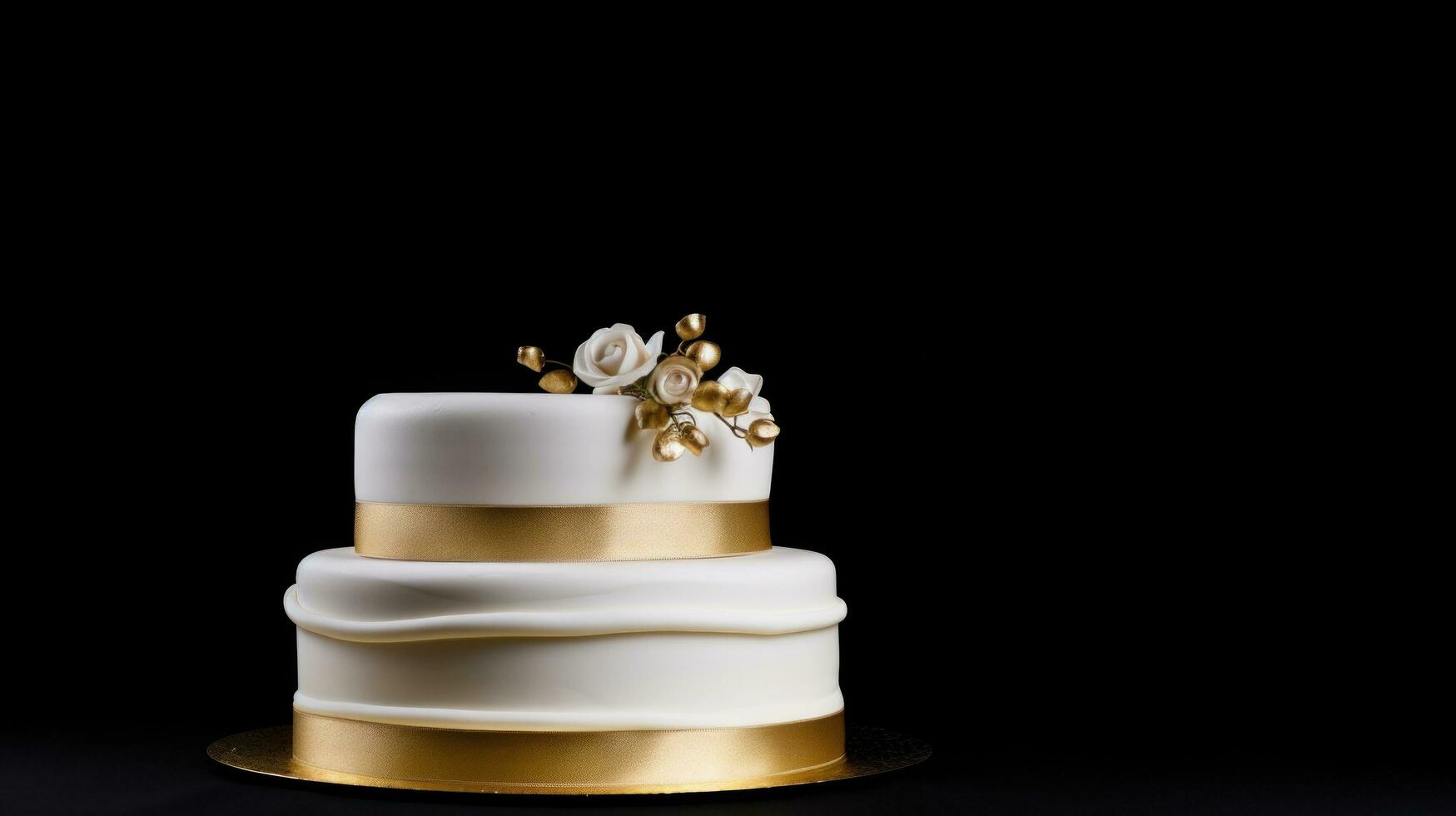 AI generated A simple and elegant white wedding cake with gold accents. photo