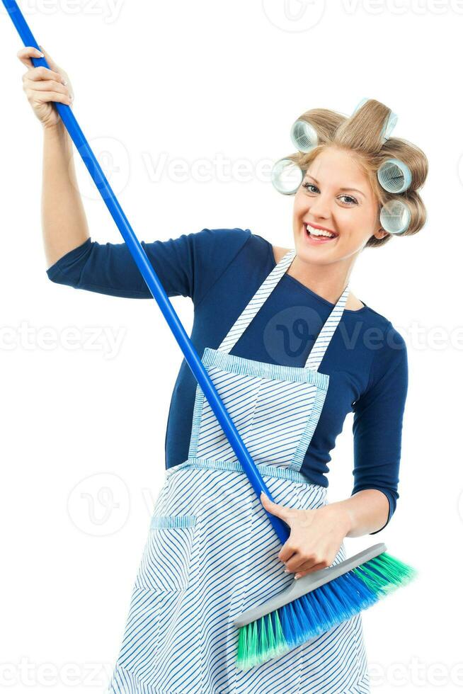 Cute housewife cleaning photo