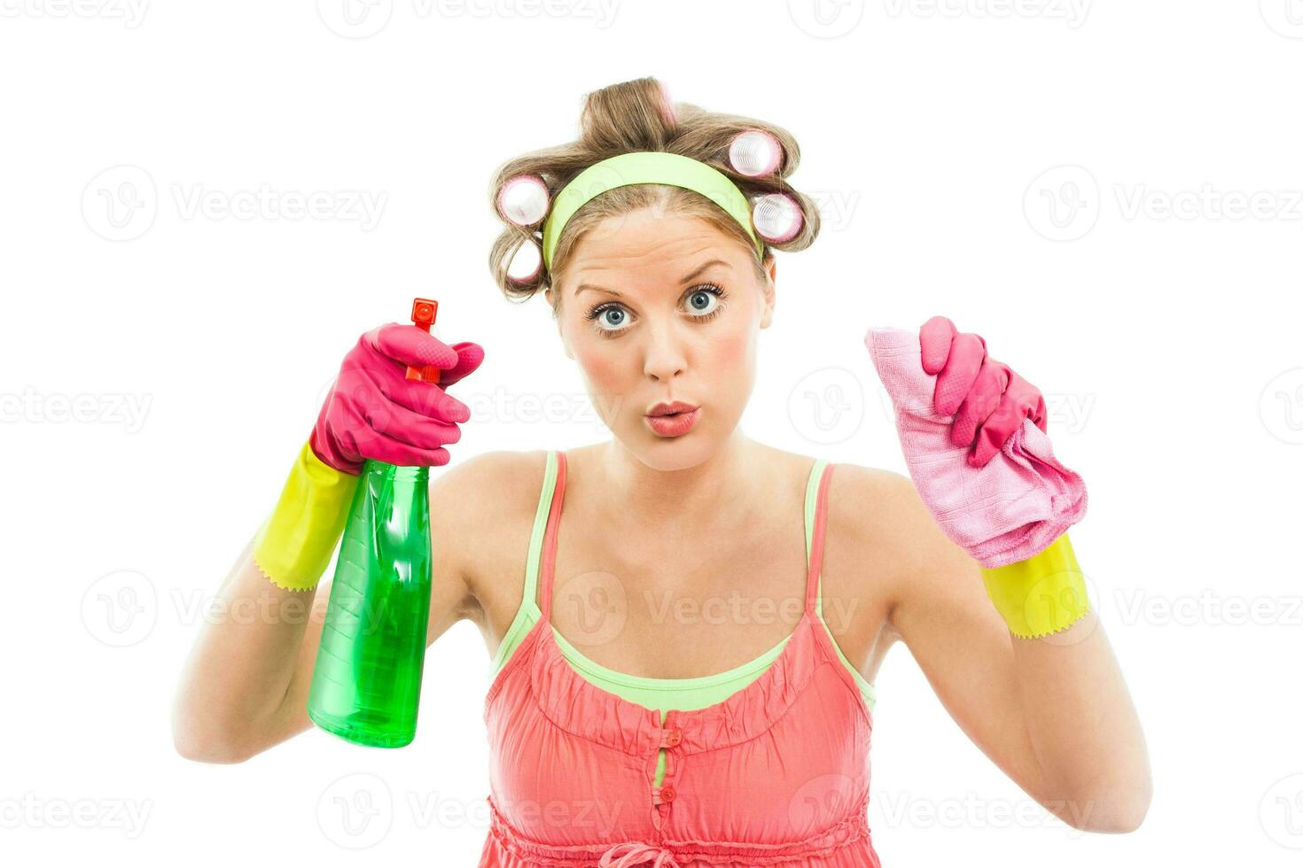 Cute housewife cleaning photo