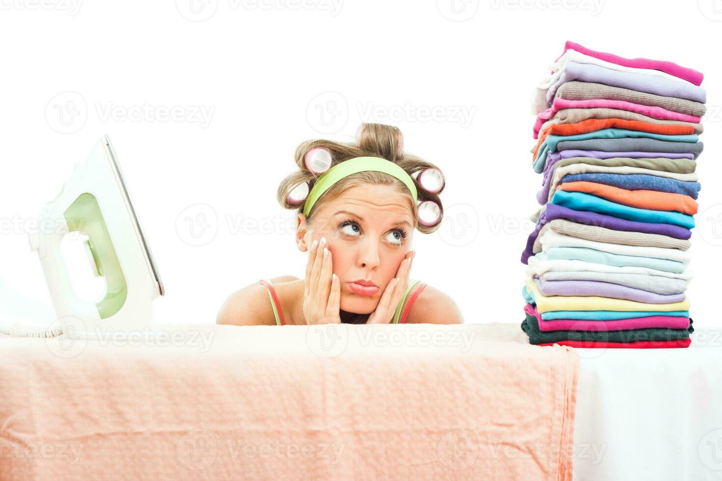 Tired  housewife  ironing photo
