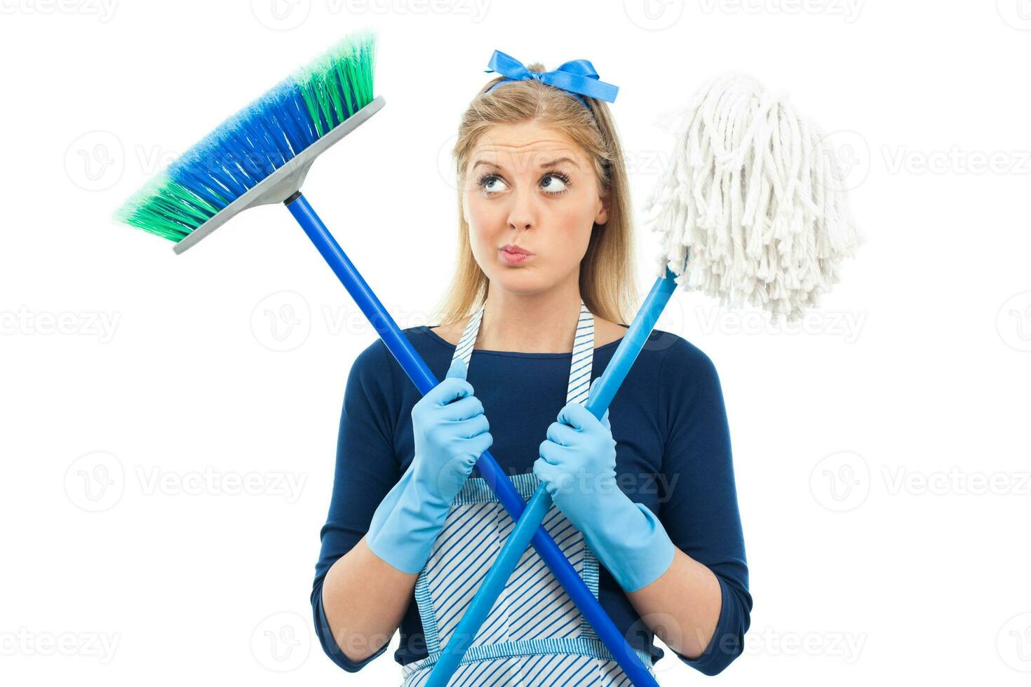 Tired housewife cleaning photo