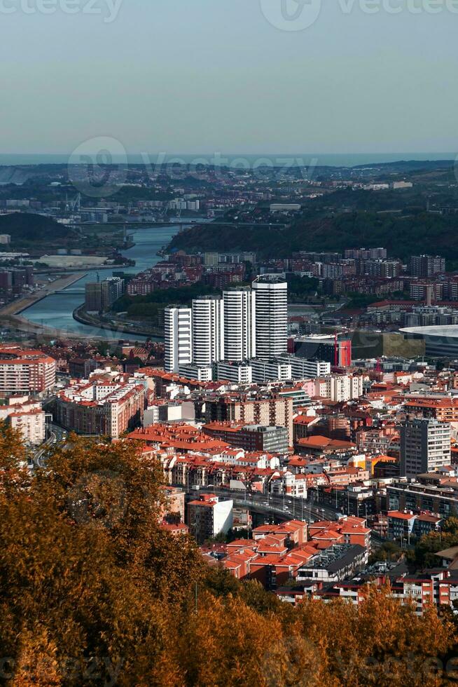 aerial view of Bilbao city, basque country, Spain. travel destination photo