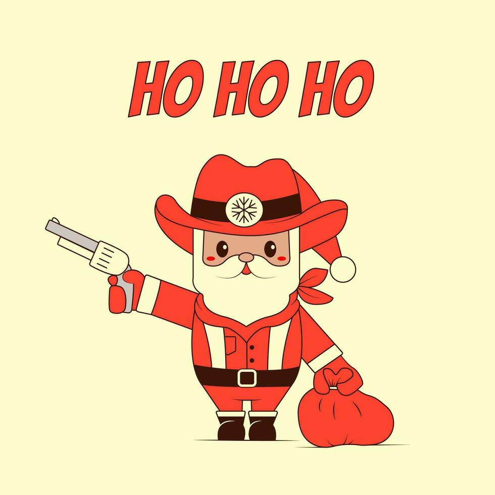 Santa Claus Cowboy vector illustration in Retro Groove style. Sheriff in the Wild West.