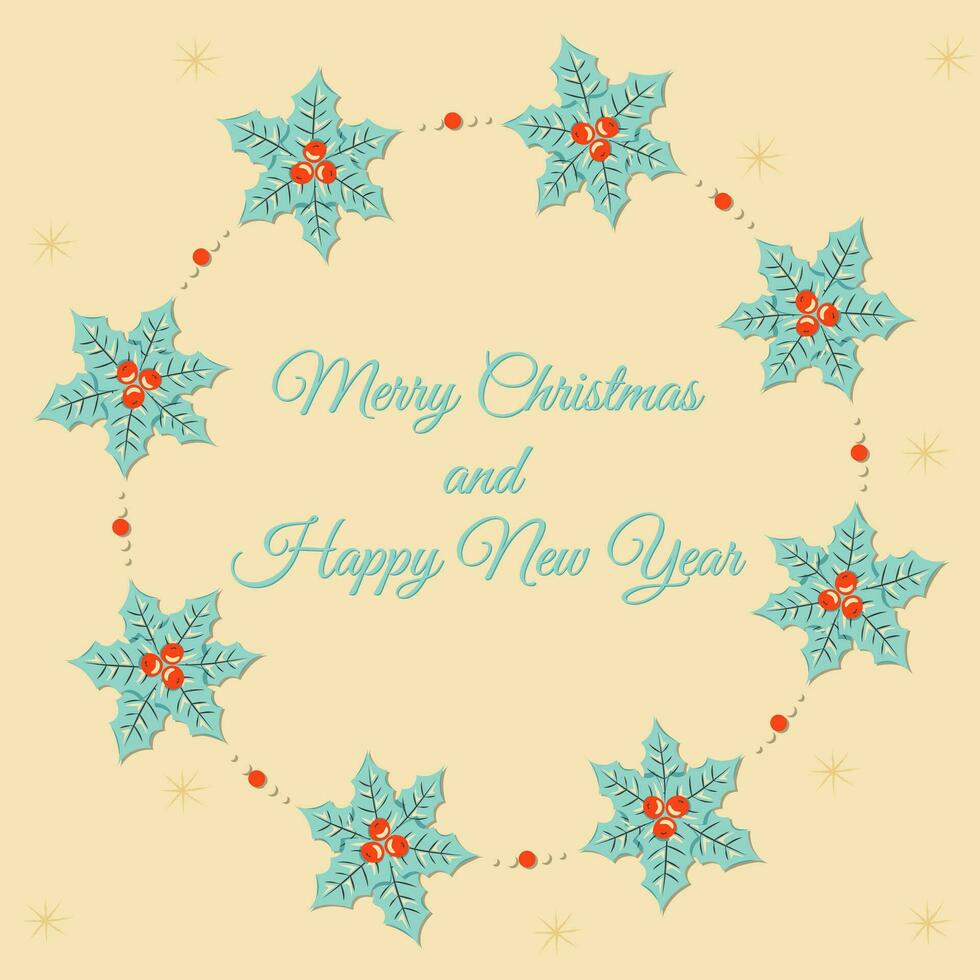 Merry Christmas and Happy New Year poster and greeting card in retro style. vector