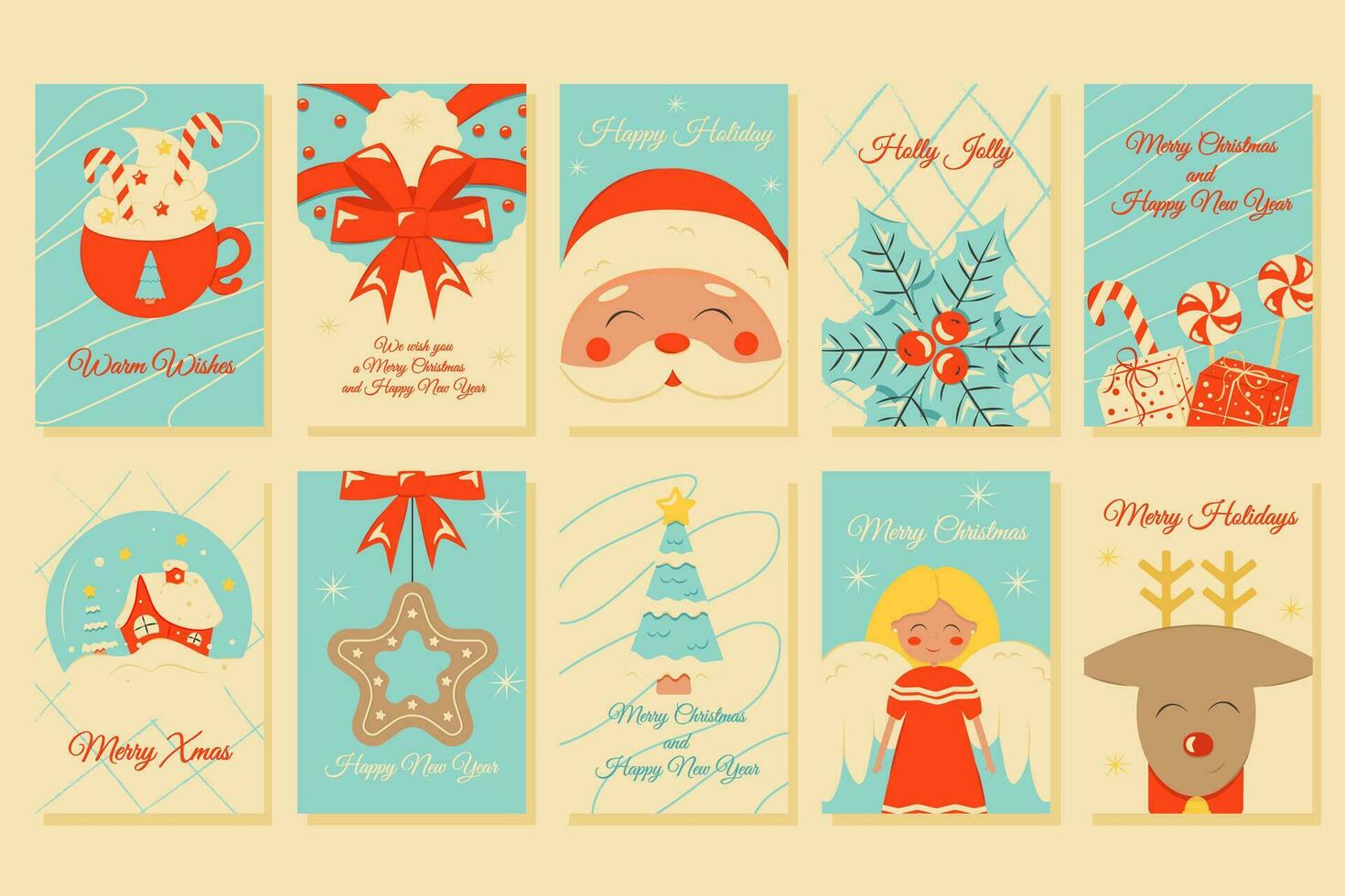 conjunto de Navidad y nuevo año carteles y saludo tarjetas en retro estilo. vector